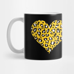 Mustard Yellow, Black and White Leopard Print Heart Mug